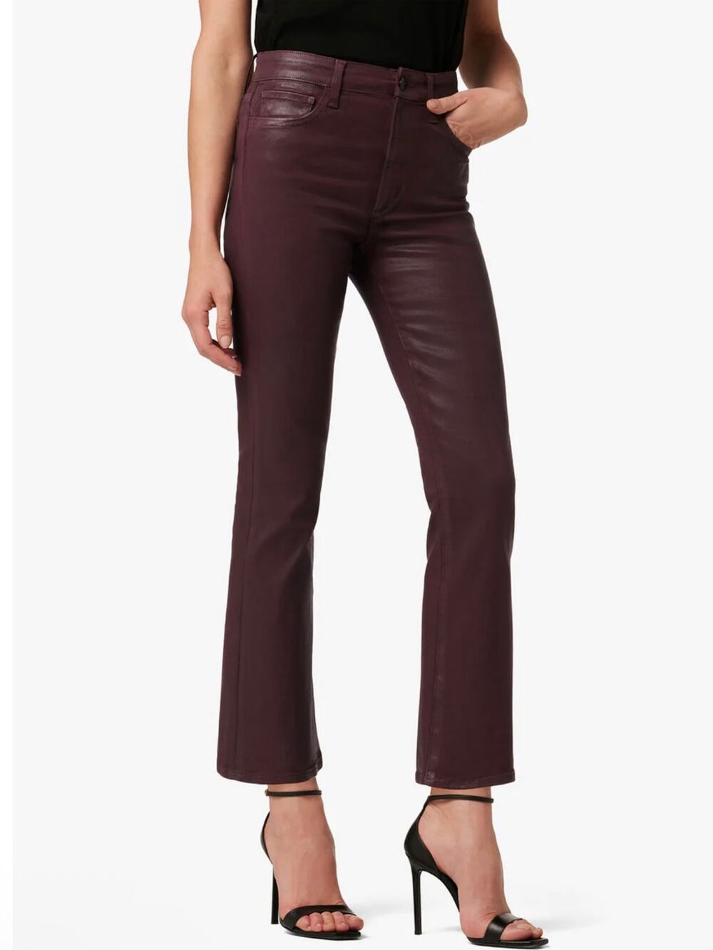 Joe’s Jeans Coated High Rise Skinny Ankle Jeans Burgundy Size 30 Faux Leather